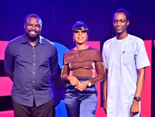 Co-Founder, Future Africa and Flutterwave, Iyin Aboyeji; Nollywood Actor, Dakore Egbuson-Akande; and CEO, ID Africa, Femi Falodun during the eighth edition of the Nigerian Entertainment Conference (NECLive8) held in Lagos on Sunday, April 25, 2021.