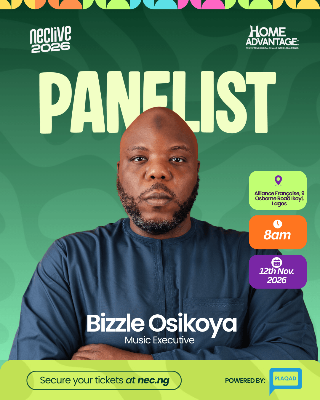 NECLive 2026 announcement artwork for Bizzle Osikoya